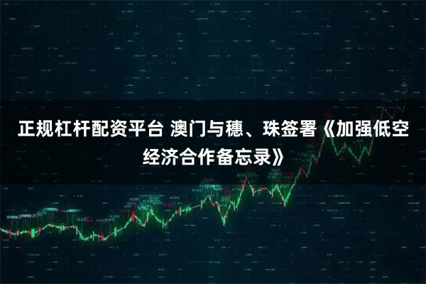 正规杠杆配资平台 澳门与穗、珠签署《加强低空经济合作备忘录》